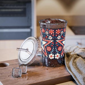 Tazza in acrilico con motivo floreale retrò patriottico colorato, bicchiere da viaggio riutilizzabile, bicchieri personalizzati, regalo estivo, bomboniere per feste del 4 luglio