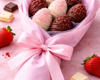 Chocolate Covered Freeze Dried Strawberry Roses Bouquet, Edible Gift, No Refrigeration