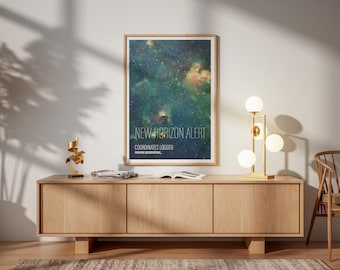 New Horizon Alert Poster – Space Exploration Typography Print – Sci-Fi Nerd Decor