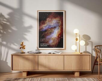 Explore Further Space Print – Minimalist Astronomy Typography Wall Art