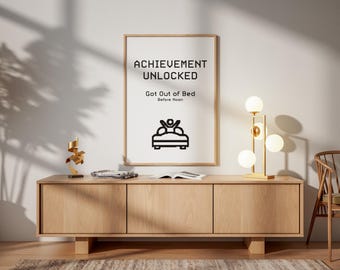 Achievement Unlocked Poster – Minimalist Gamer Wall Art, Nerd Game Room Decor