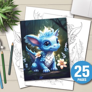 Dragon Coloring Book Printable 25 Fantasy Animal Pages for Kids, Adults | Mythical Creature Coloring Activity, Instant Download PDF