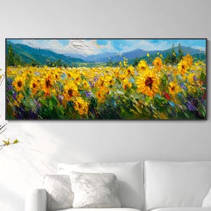 Mural de textura paisajista de campo de girasoles 3D pintura al óleo abstracta de montaña colorida mural de jardín brillante decoración del
