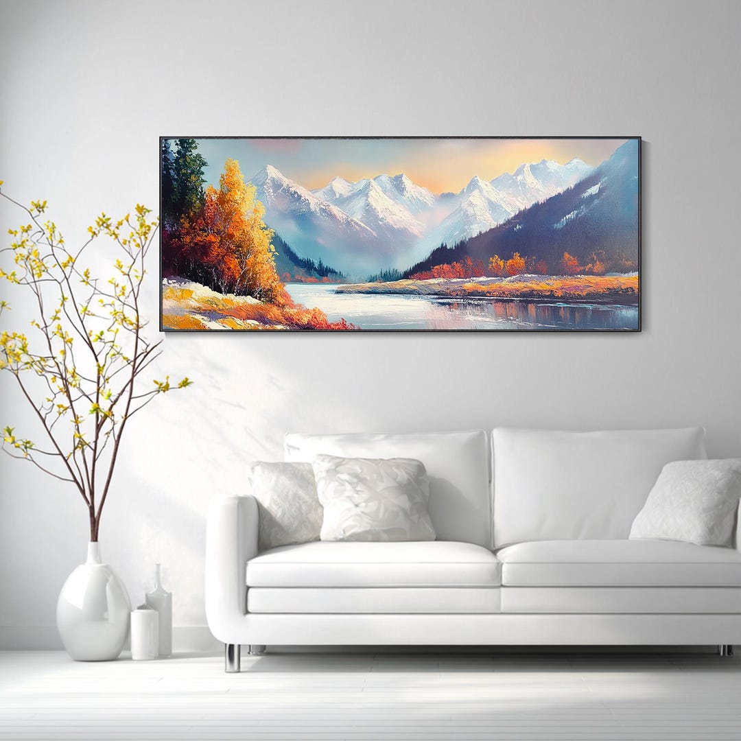 Mountain and Rivers Oil Painting Natural Landscape on Canvas Textured ...