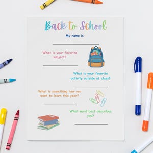 Back to School Questionnaire | First Day Student Questions (Digital Download)