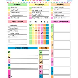 Editable planner, Kids chore chart, kids daily planner, kids responsibility chart, kids home task
