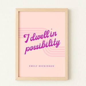 Emily Dickinson Quote Print | “I dwell in possibility.” Poetry Wall Art | Retro Literary Decor | Digital Download