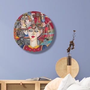 Abstract Faces Ceramic Wall Art Plate | Colorful Modern Decor Wall Hangings | Decorative Art Plate | Contemporary Home Decor Plate