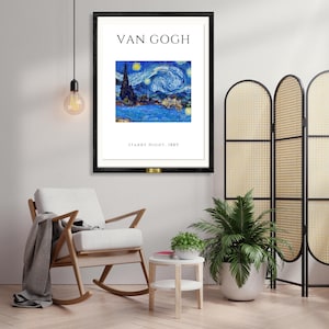 Van Gogh Starry Night Framed Art Print | Famous Classic Painting Reproduction | Starry Sky Wall Decor | 1889 Masterpiece Wall Art