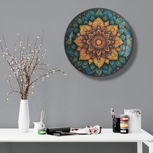Printed Mandala Bloom Ceramic Wall Plate – Boho Decor Plate - Decorative Art Plate for Home Decor - Indian Theme Mandala Plate Gift for Her