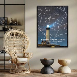 Personalisierte Sternenkarte Leuchtturm-Motiv mit Ort & Datum | Romantisches Geschenk für Paare