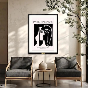 Pablo Picasso The Kiss Wall Art | Abstract Minimalist Line Art Print | Modern Black and White Wall Decor | Framed Art Gift for Her