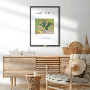 Framed Van Gogh Oleanders Wall Art – Vintage Floral Print Poster, Famous 1888 Still Life Painting for Gallery-Style Home Decor