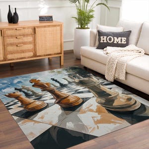Grand Chessboard Art Carpet – Strategic Chess Pieces Carpet for Game Lovers, Living Room & Study Decor - Gift for Indoor Lovers