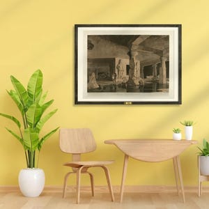 Elephanta Caves Vintage Art Print – Historic Temple Interior Illustration | Framed Wall Decor by Telinchi