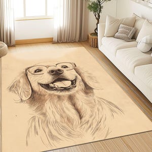 Happy Dog Sketch Art Theme Carpet – Cute Glasses-Wearing Puppy Carpet for Pet Lovers, Living Room & Kids Room Decor