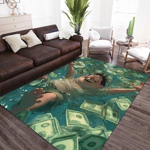 Money Motivational Carpet – Digital Printed Dollar Splash Design for Living Room & Office | Hilarious Rich Life Carpet for Gamers, Hustlers