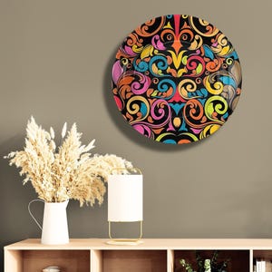 Bold Multicolor Ceramic Wall Plate | Modern Abstract Swirl Pattern Plate | Colorful Artistic Wall Decor | Vibrant Boho Wall Art