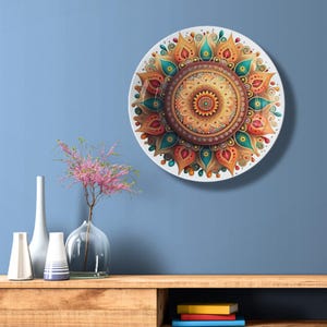 Mandala Art Ceramic Wall Plate | Festive Wall Decor | Digitally Printed Decorative Plate for Diwali & Boho Interiors - Gift for Her