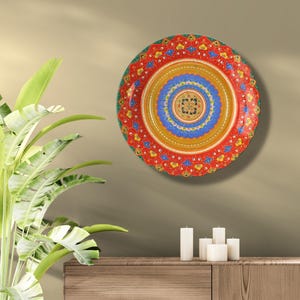 Vibrant Mandala Ceramic Wall Art Plate - Beautiful Wall Hangings - Boho Theme Artistic Gift Collection - 7 & 8 Inch Art Plate - Gift for Her