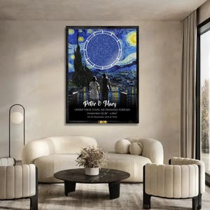 Personalisierte Sternenhimmel Nachtkarte - Van Gogh Sternennacht mit Namen, Datum und Ort | Perfektes Geschenk für Kunstliebhaber