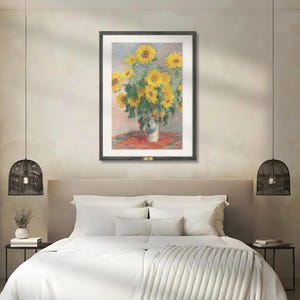 Girasoli da parete – Stampa floreale di natura morta impressionista vibrante – Opera d&#39;arte luminosa e allegra per l&#39;arredamento di casa o ufficio
