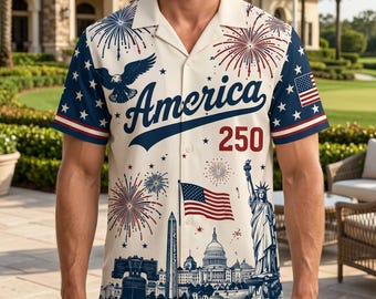 USA 250th Anniversary Hawaiian Shirt, American Eagle Patriotic Shirt, 1776-2026 4th of July Button Down, 250 Years Freedom Men Women Tee