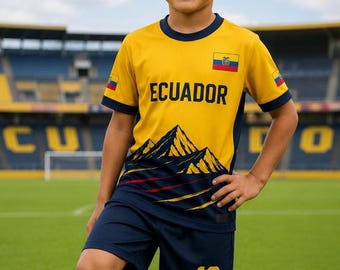 Custom Name Ecuador Kids Soccer Jersey Set, Personalized Ecuador Youth Football Shirt and Shorts, Custom Number Ecuador Fan Gift