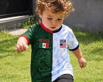 Custom Half Mexico Half USA Soccer Jersey, Personalized Youth Football Jersey
