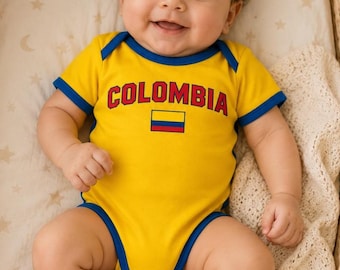 Body da calcio personalizzato per neonati con scritta Colombia, completo per neonati con nome e numero personalizzati, regalo per tifosi di calcio colombiani, kit da calcio giallo per neonati