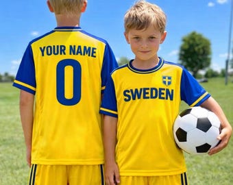 Personalized Sweden Soccer Jersey and Shorts Set, Custom Name Number Football Fan Tee