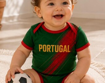 Personalized Portugal Baby Bodysuit, Custom Soccer Baby Romper, Portugal Football Infant Outfit, Custom Name Number Baby Gift