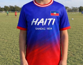 Custom Haiti Kids Soccer Jersey, Personalized Name Number Football Shirt