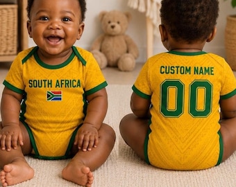 Custom South Africa Baby Soccer Jersey Bodysuit, Personalized Infant Football Romper, South Africa Fan Gift for Baby