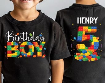 Custom Building Blocks Birthday Shirt, Personalized Boy Outfit, Colorful Brick Tee