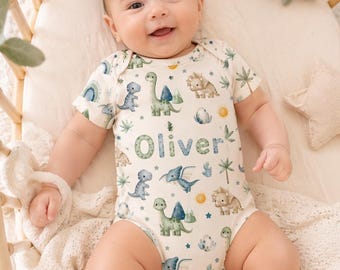 Personalized Dinosaur Baby Bodysuit, Custom Name Dino Toddler Shirt