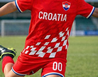 Croatia Soccer Jersey Set Personalized Red White Checkerboard Fan Tee, Custom Name Number Croatia Football Kit for Men Youth