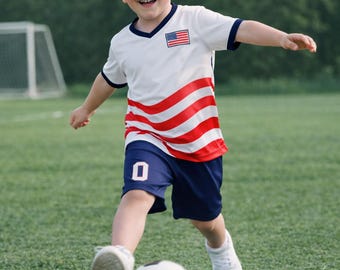 Personalized Kids USA Soccer Uniform Set, Custom Name Number Jersey Shorts Kit