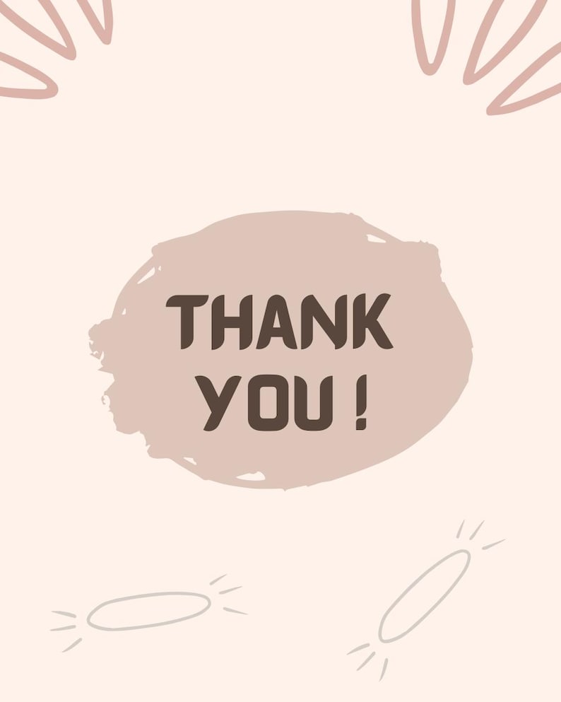 以下が含まれることがあります： 暗い茶色の「THANK YOU！」という文字が、明るい茶色のテクスチャ背景に配置されたデジタルグラフィック。デザインには、同様の色調の抽象的な形が含まれており、暖かくまとまりのある美しさを生み出しています。