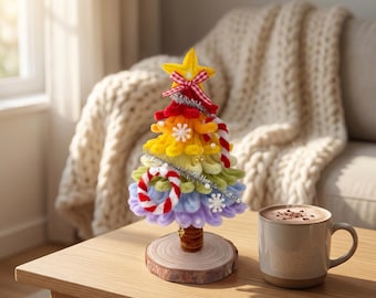 DIY Christmas Tree Craft Kit, Rainbow Holiday Decor, Cute Handmade Gift, Festive Desk Ornament