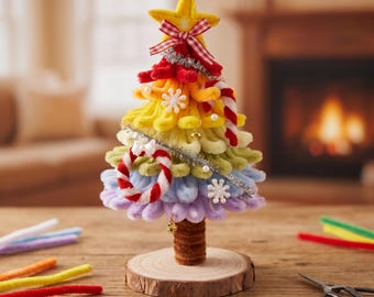 DIY Christmas Tree Craft Kit, Rainbow Holiday Decor Project, Festive Handmade Gift Idea