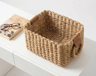 Woven Storage Basket, Paper Rope Organizer for Home Decor, Bathroom Towel Basket, Shelf Storage Bin, Boho Farmhouse Housewarming Gift