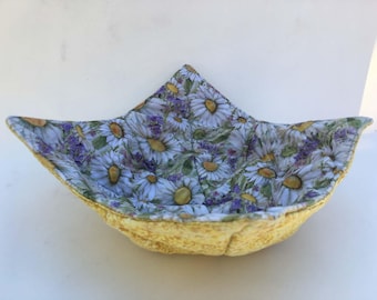 Daisies & Yellow Flowers Reversible Bowl Cozy - Pot Holder for Hot Soup or Cold Ice Cream, Machine Washable, 100% Cotton