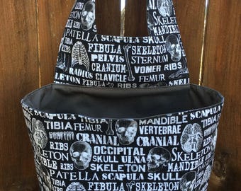 Car Trash Bag - Names of Bones - Water Resistant Canvas - Attaches around head rest in vehicle