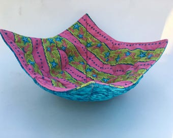 Pink Seashore & Blue Waters Reversible Bowl Cozy - Pot Holder for Hot Soup or Cold Ice Cream, Machine Washable, 100% Cotton