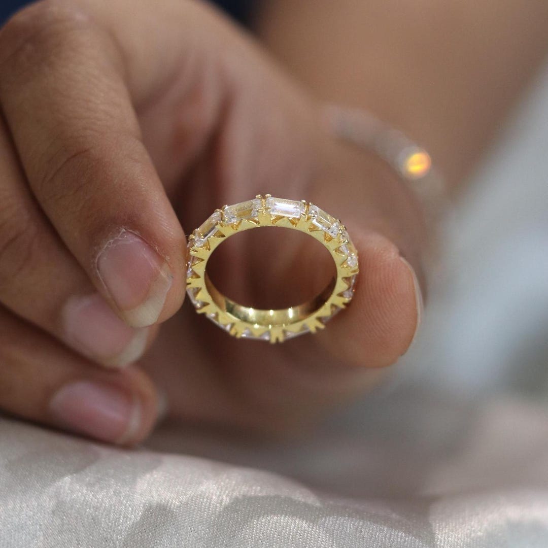 Baguette Diamond Eternity Band | 18K Yellow Gold Full Diamond Ring ...