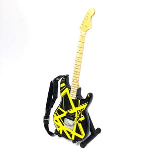 Miniature Guitar E V H Scale 1:4 Yellow | Replica Mini Electric Guitar Handmade | Guitarist Birthday Gift Music Desk & Shelf Display