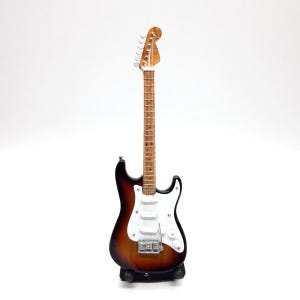 Miniature Guitar Stratocaster Sunburst Scale 1:6 | Realistic Replica Mini Electric Guitar Handmade | Guitarist Birthday Gift Music Display