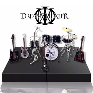 Miniature Drum Set Dream Band Scale 1:12 - Mini Drum Kit Red with Guitars and Bass Birthday Gift Music Instrument Desk & Shelf Display