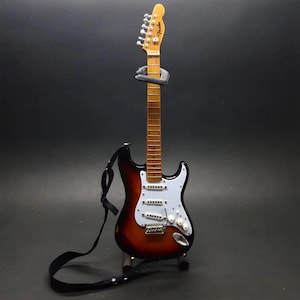 Miniature Guitar Stratocaster Scale 1:4 - Mini Electric Guitar Handmade from Wood - Guitarist Birthday Gift Instrument Music Desk & Display